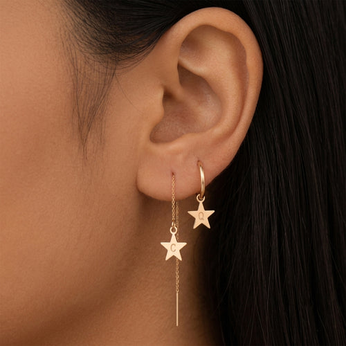 Personalized Little Star Initials Hoop Earrings