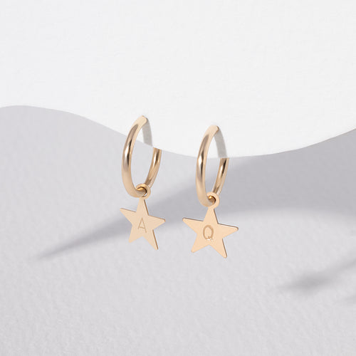 Personalized Little Star Initials Hoop Earrings