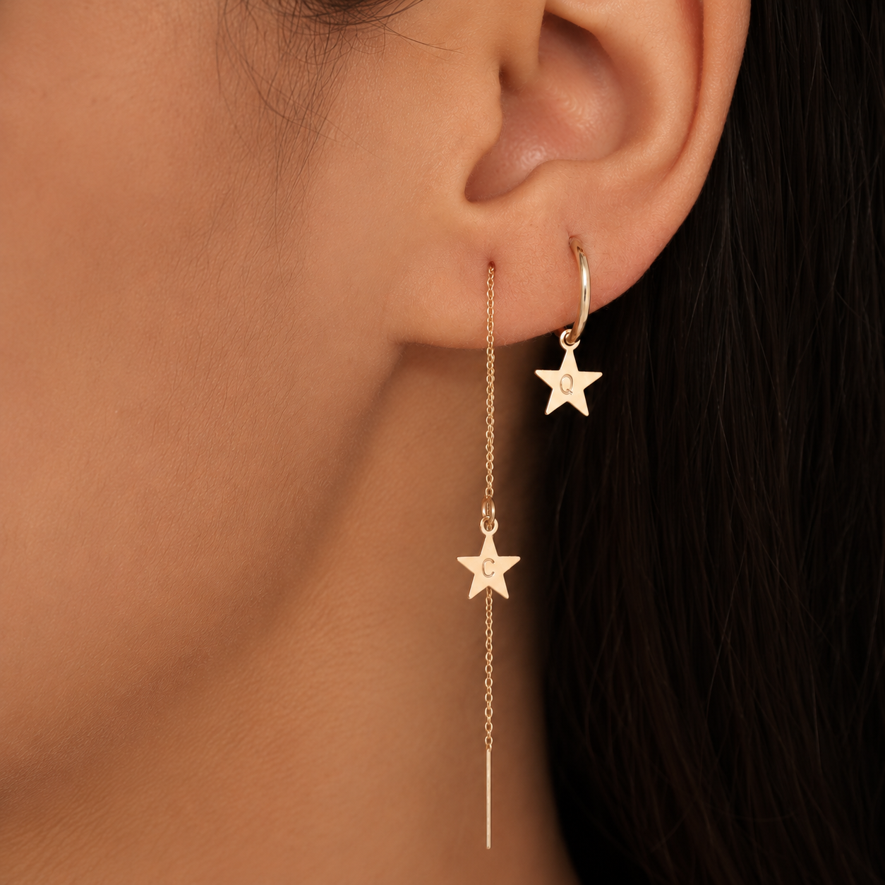 Personalized Little Star Initials Threader Earrings