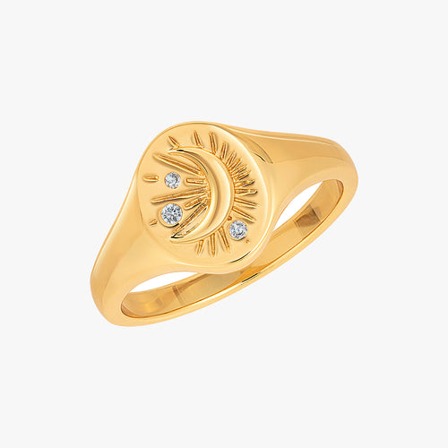 Tarot Moon Signet Ring Gold