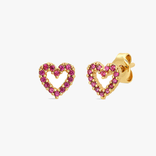 Open Red Heart Stud Earrings