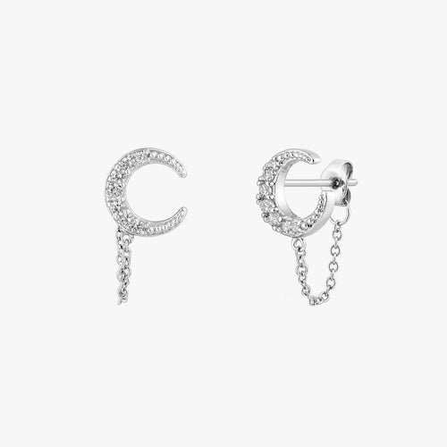 Pave Moon Chain Stud Earrings