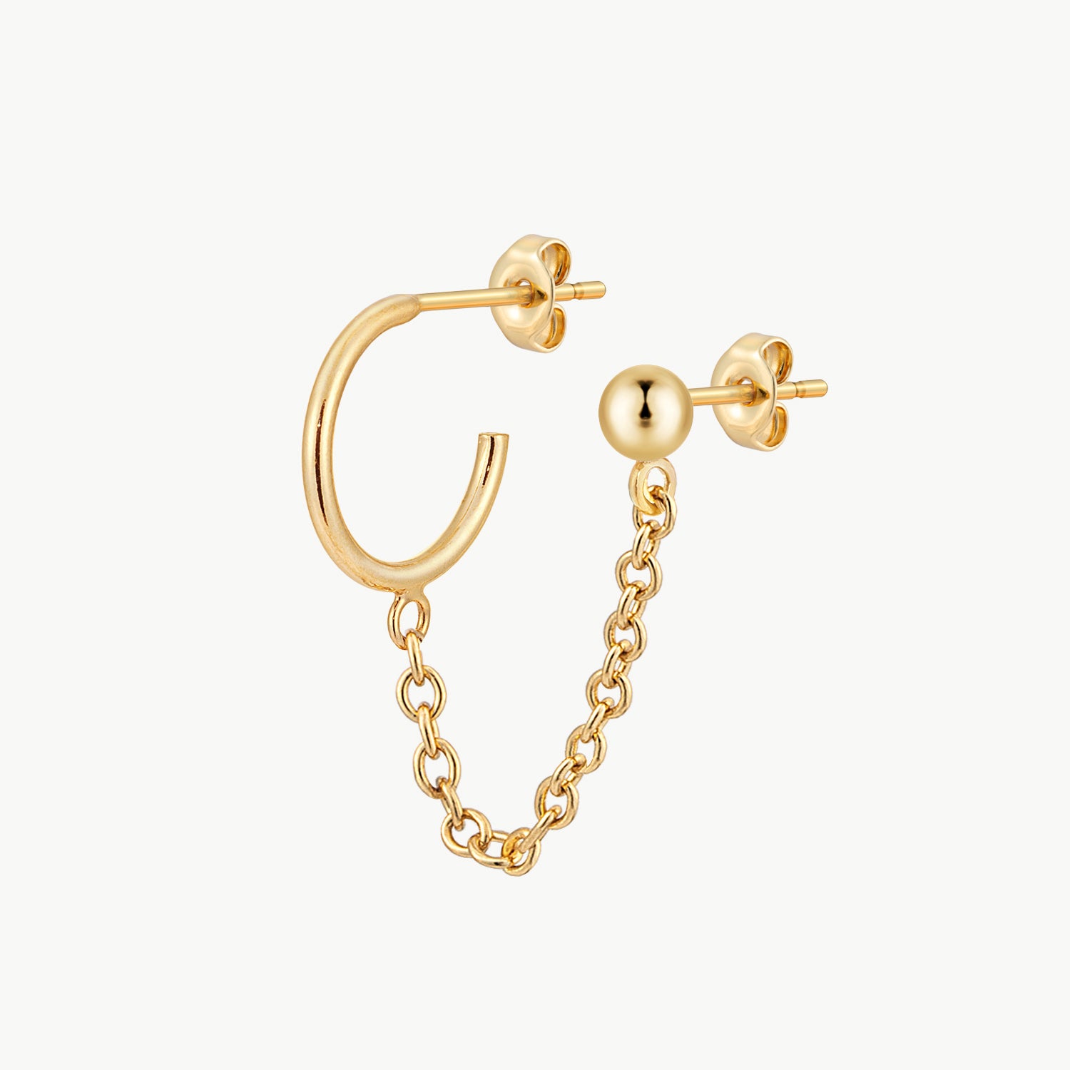 Ball Stud Linked Hoop Chain Earring