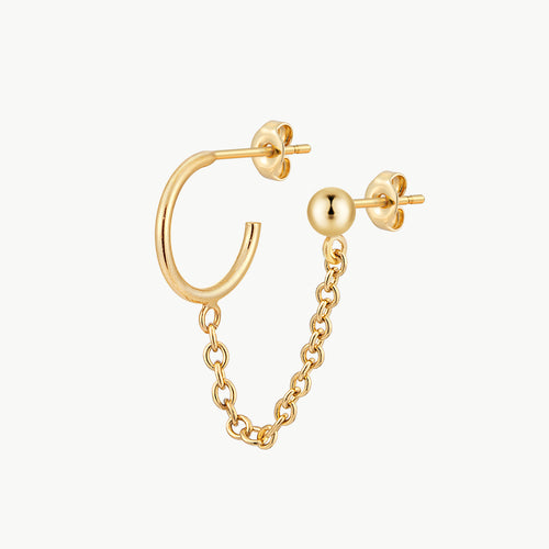 Ball Stud Linked Hoop Chain Earring