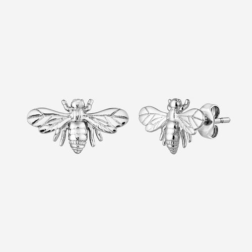 S925 Sterling Silver Lovely Flying Bee Stud Earrings And Bee Necklace Set – Butterfly Fastening, Silver