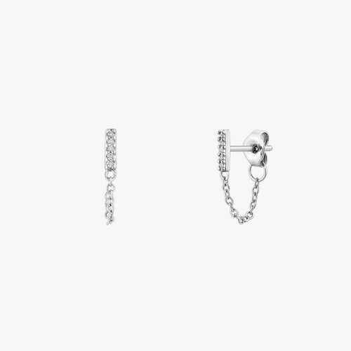 Pave Bar Chain Stud Earrings