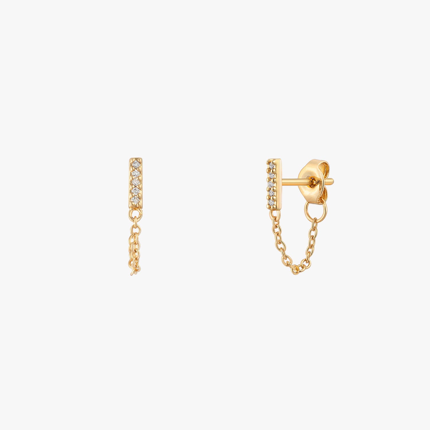 Pave Bar Chain Stud Earrings
