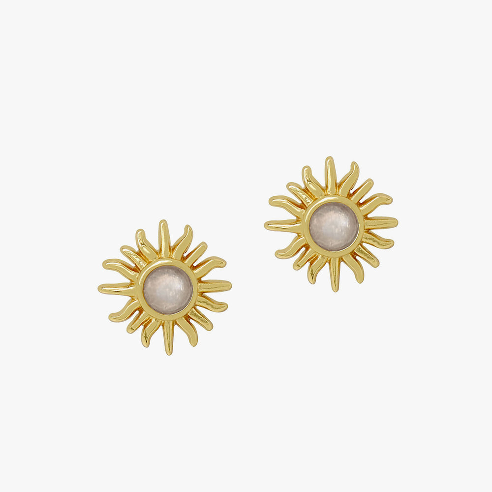 Orecchini A Perno In Oro Giallo 14kt Con Zirconi – Sole, Luna E Sorriso