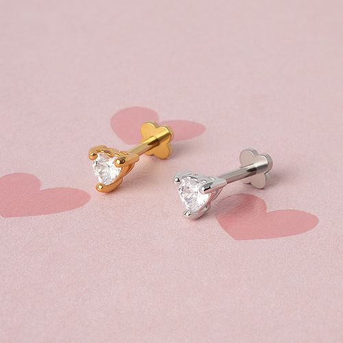 Heart Prong-Set Internal Threaded Micro Labret