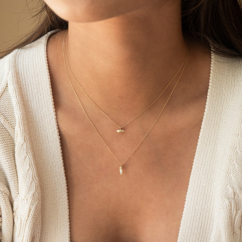 14K ソリッドゴールド オパール マーキーズ ダイヤモンド ネックレス