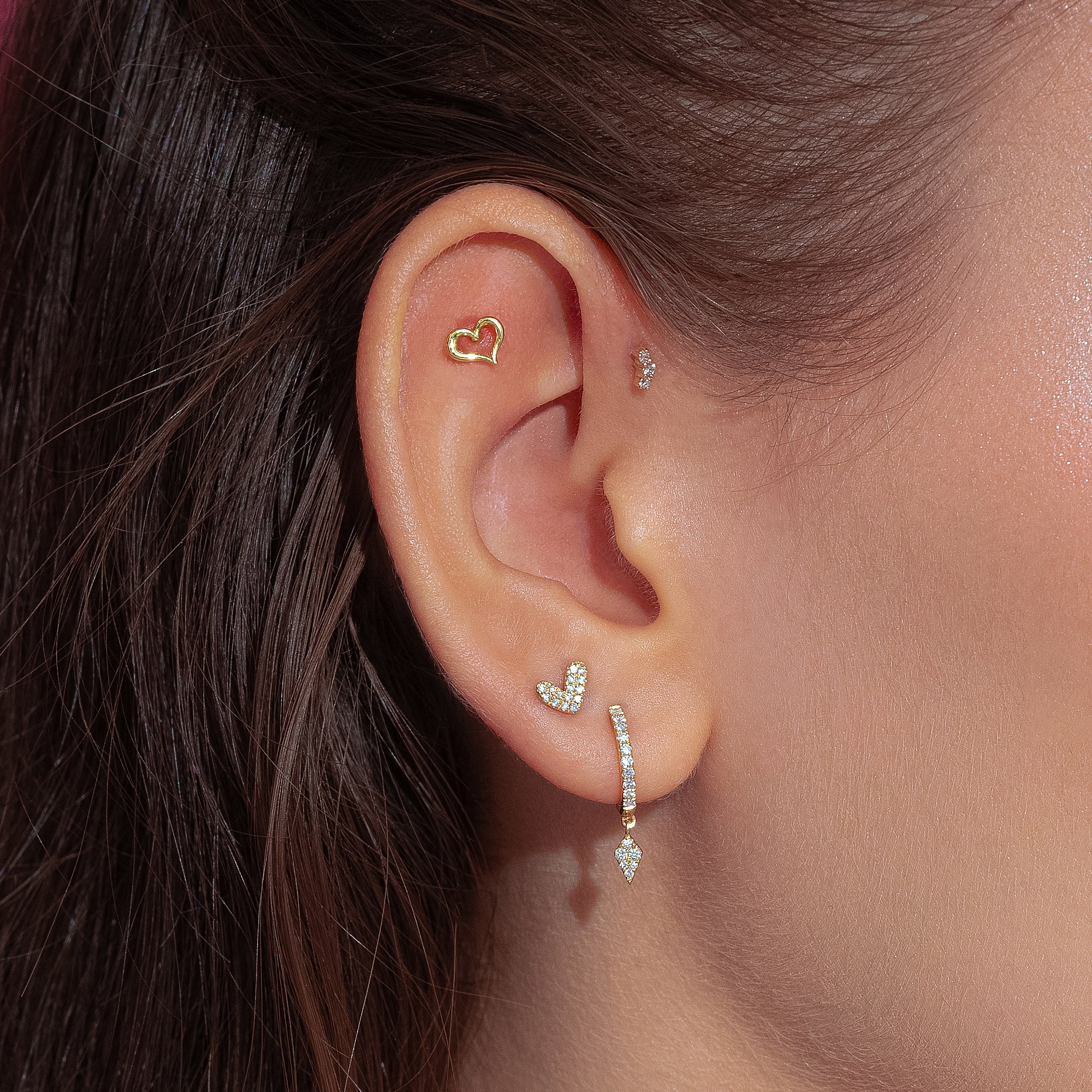14K Solid Gold Diamond Curve Flatback Earring – J&CO Jewellery