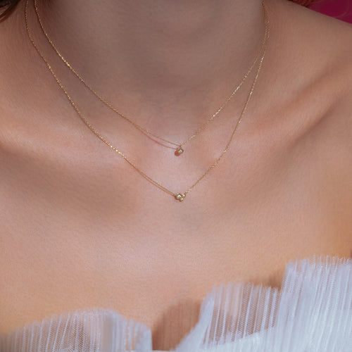 14K ソリッドゴールド トリオ ソリティア ダイヤモンド ネックレス