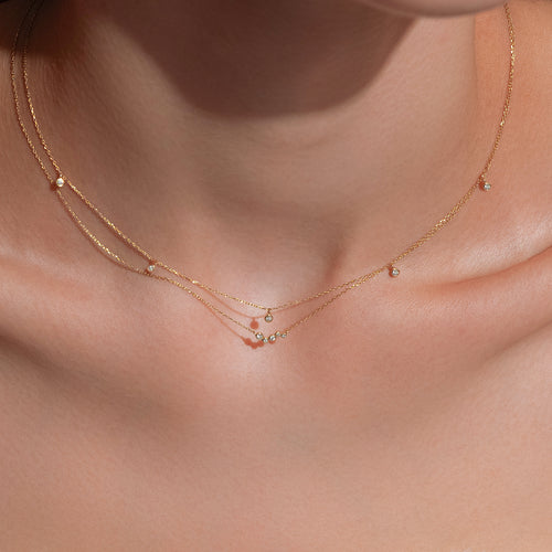 14K Massivgold Glitzer Diamant Halskette