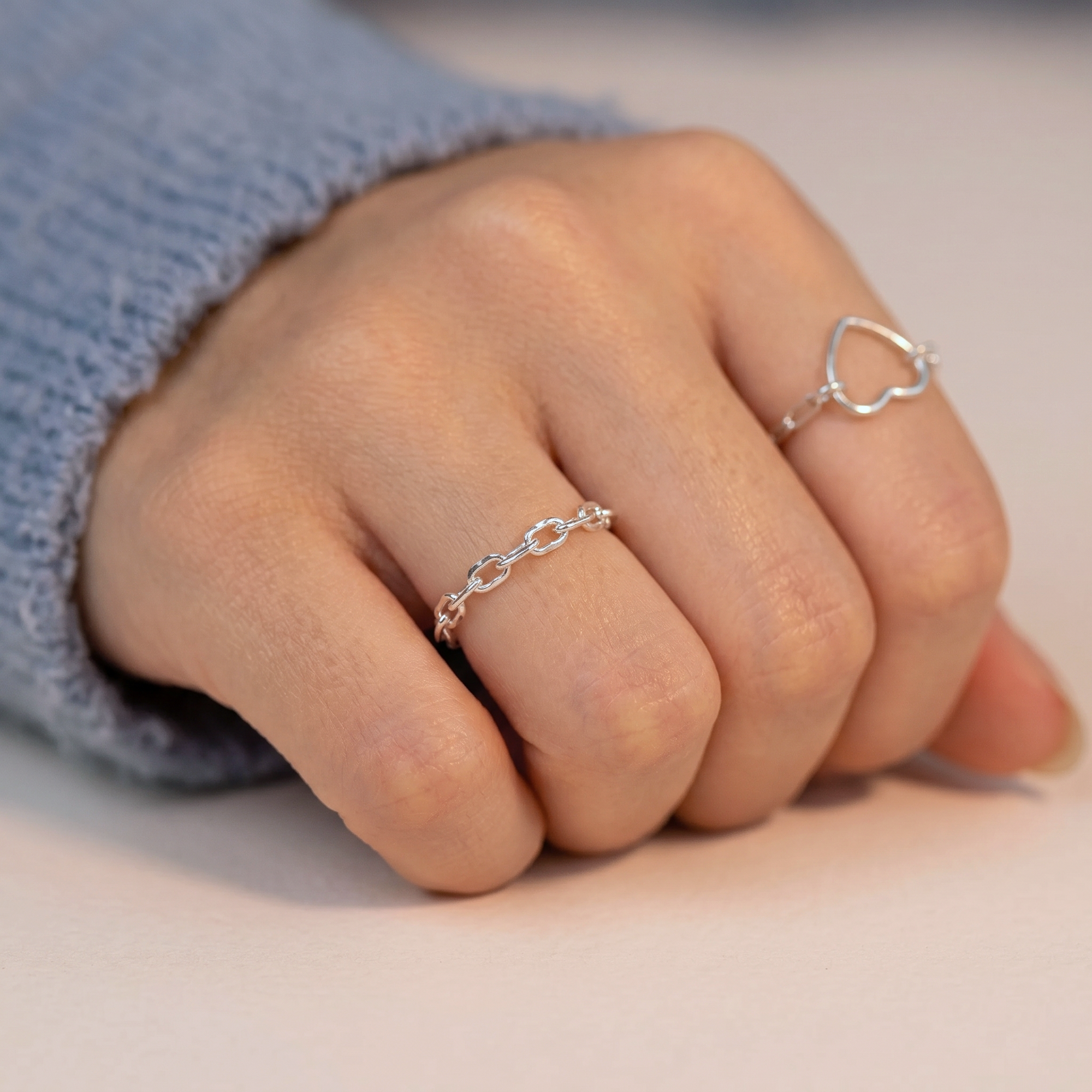 Cincin Rantai Perak Penjepit Kertas Pacar