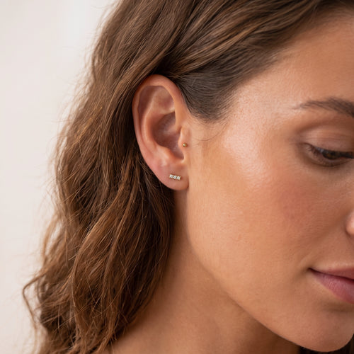14K Solid Gold Mini Jewel Bar Threaded Labret Earring