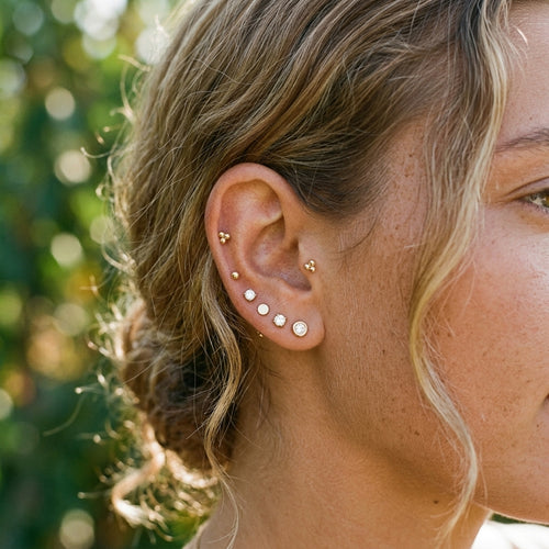 Anting Labret Berulir Cakram Datar Emas Padat 14K