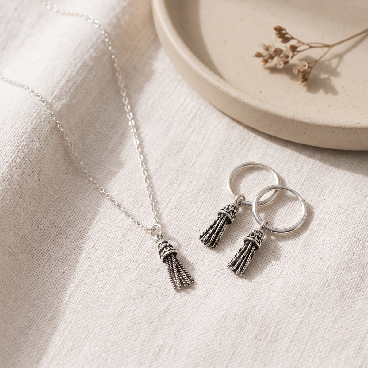 Tiny Silver Tassel Hoop Earrings