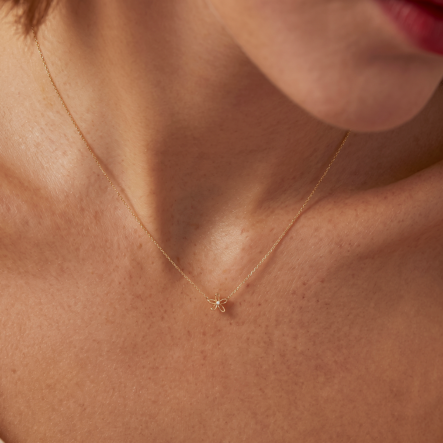 14K Solid Gold Floraison Halo Diamond Necklace