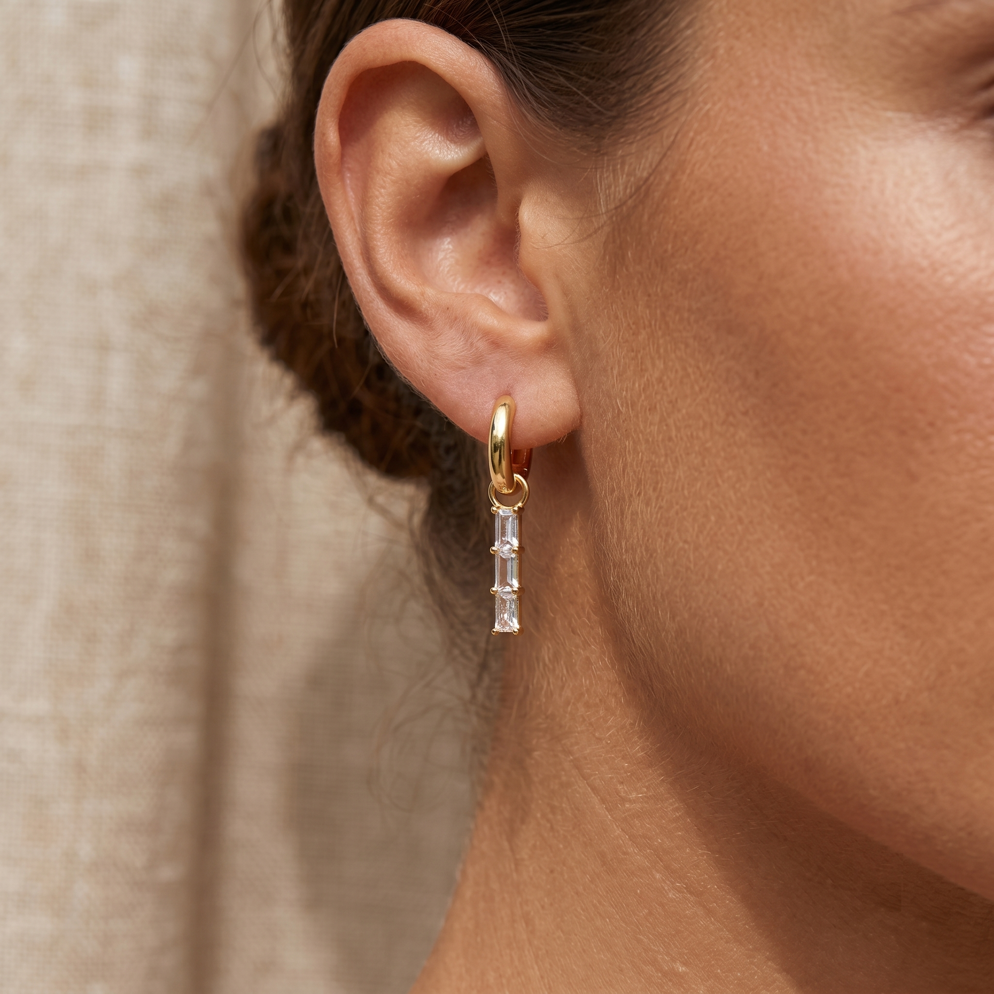 Baguette Trio Charm Huggie Earrings
