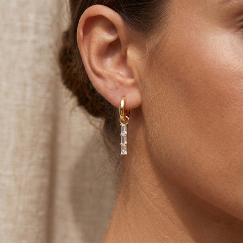 Baguette Trio Charm Huggie Earrings