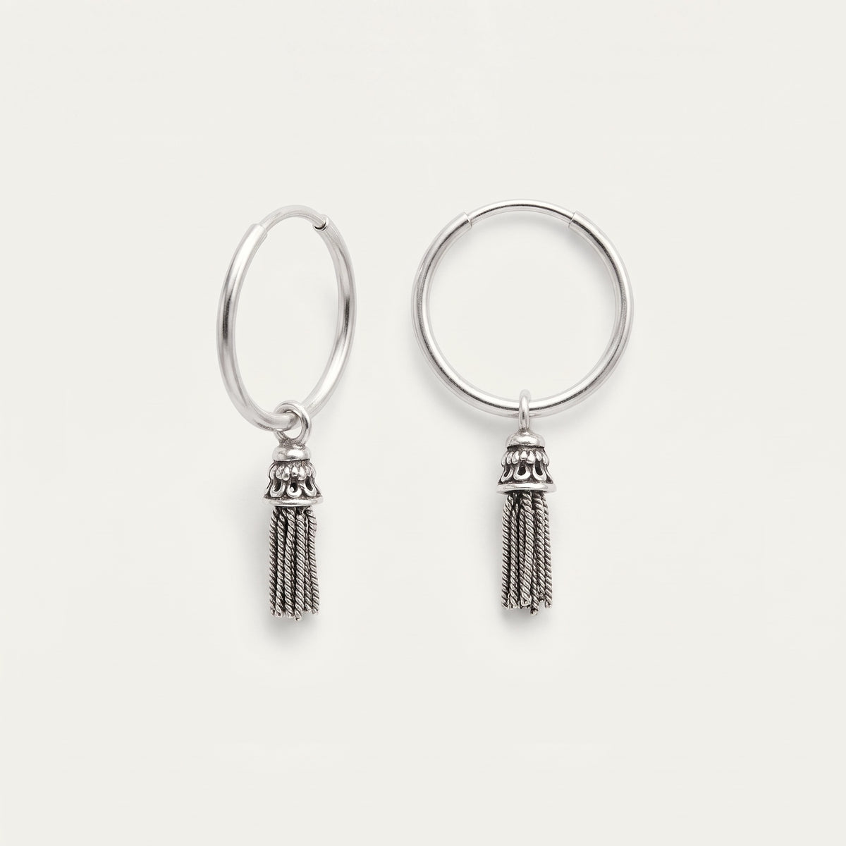 Tiny Silver Tassel Hoop Earrings