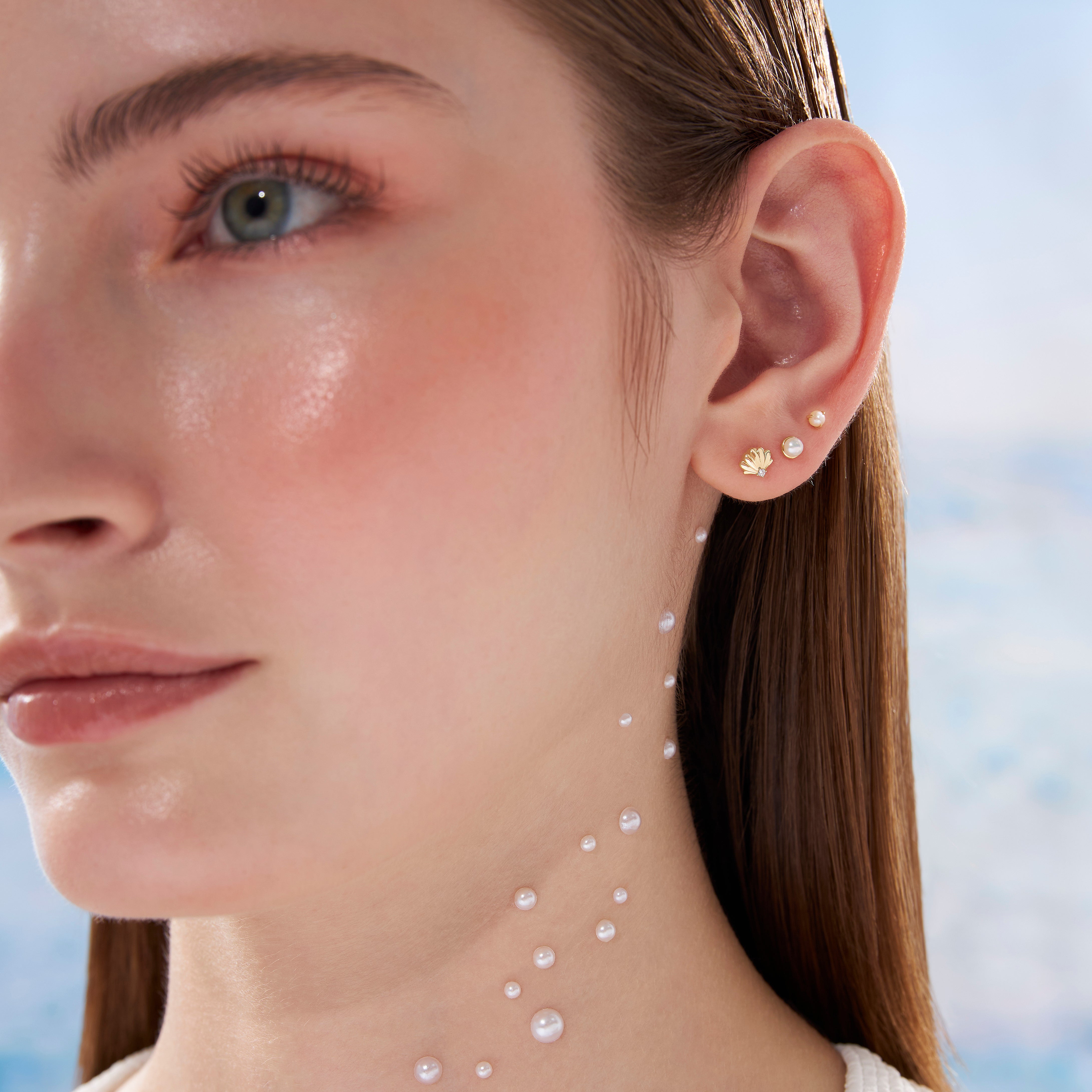14Kソリッドゴールド 片耳　淡水パールフラットバックピアスJ&co. 14Kソリッドゴールド 片耳 淡水パールフラットバックピアスJ&co