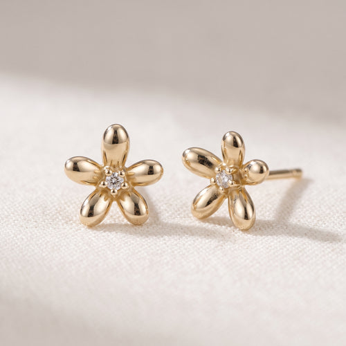 14K Solid Gold Floraison Diamant Øredobber