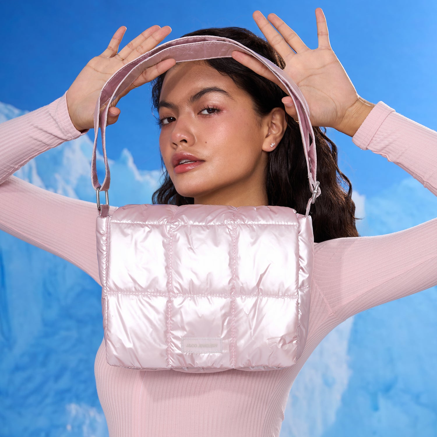 Baby Pink Quilted Puffy Metallic Small Bag