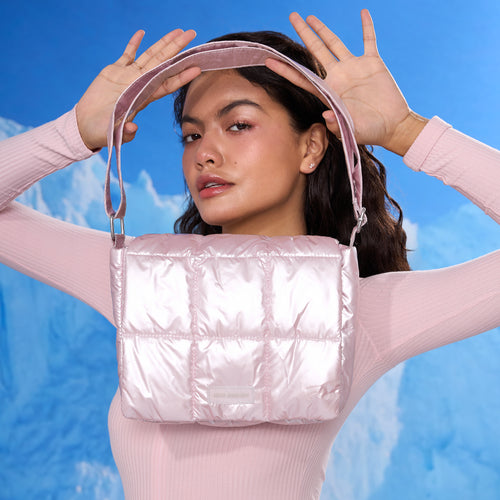 Baby Pink Quilted Puffy Metallic Small Bag