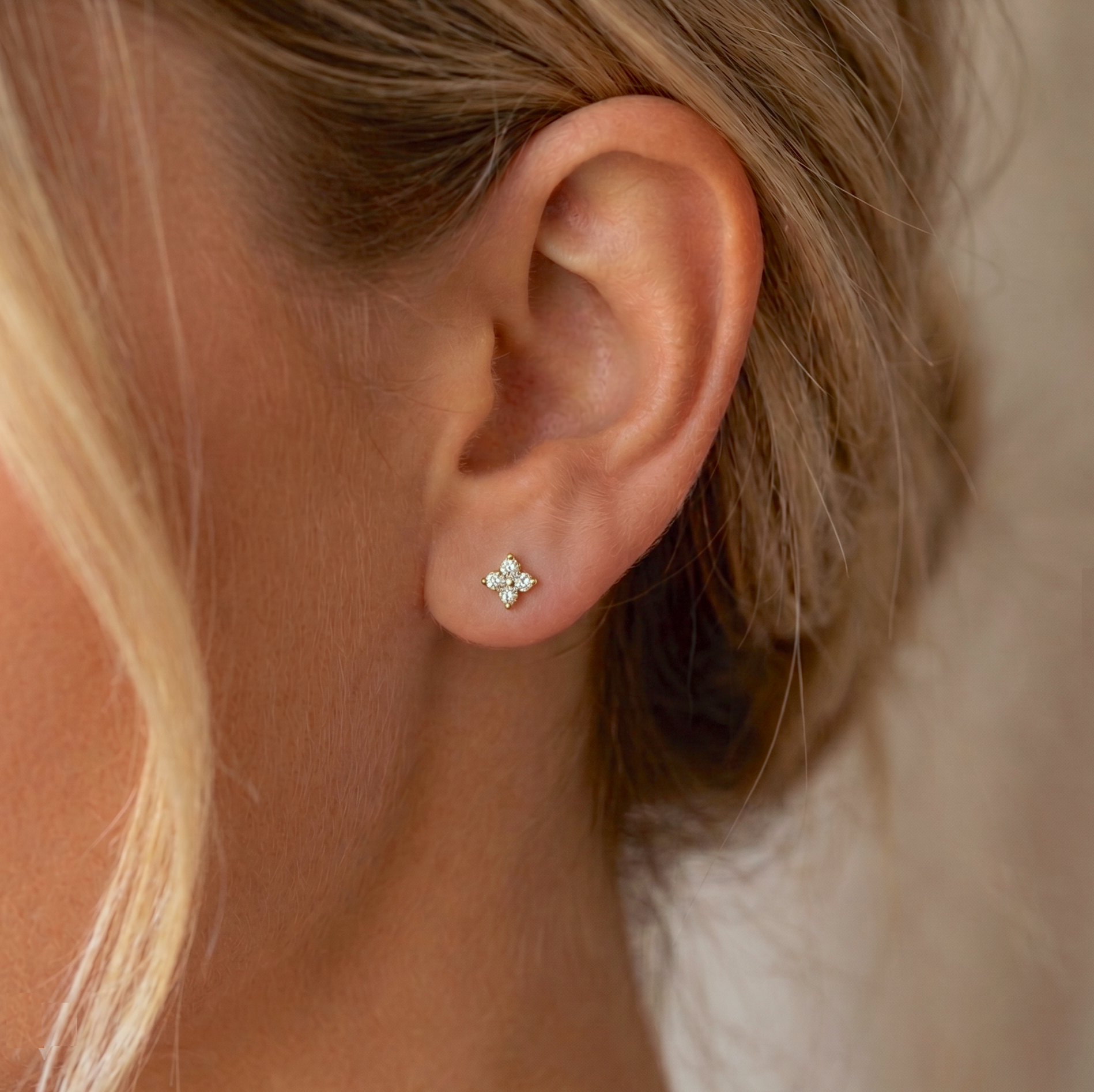 Sparkly CZ Floral Flatback Earring