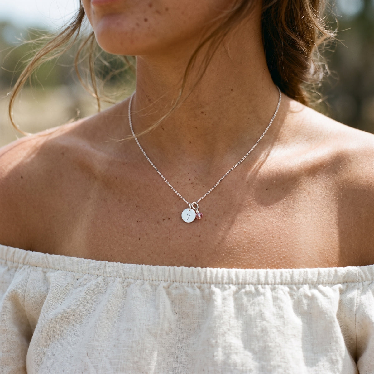 Personalized Initial Disc With Birthstone Necklace