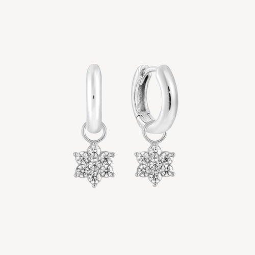 Pave Flower Charm Huggie Earrings