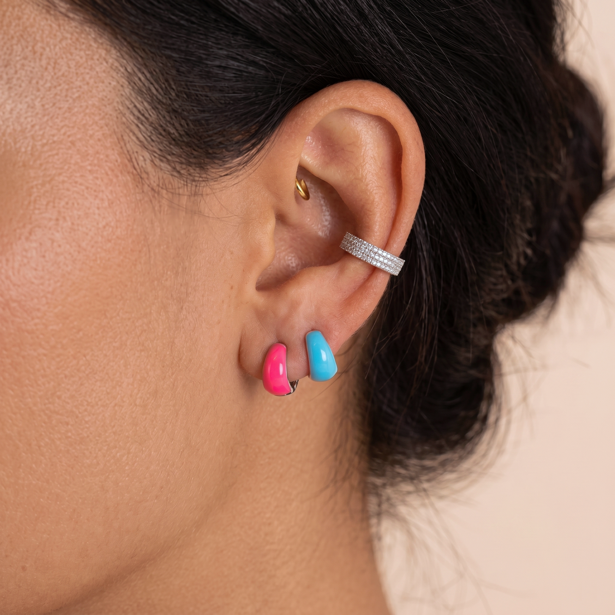 Sky Blue Bold Dome Enamel Huggie Earrings