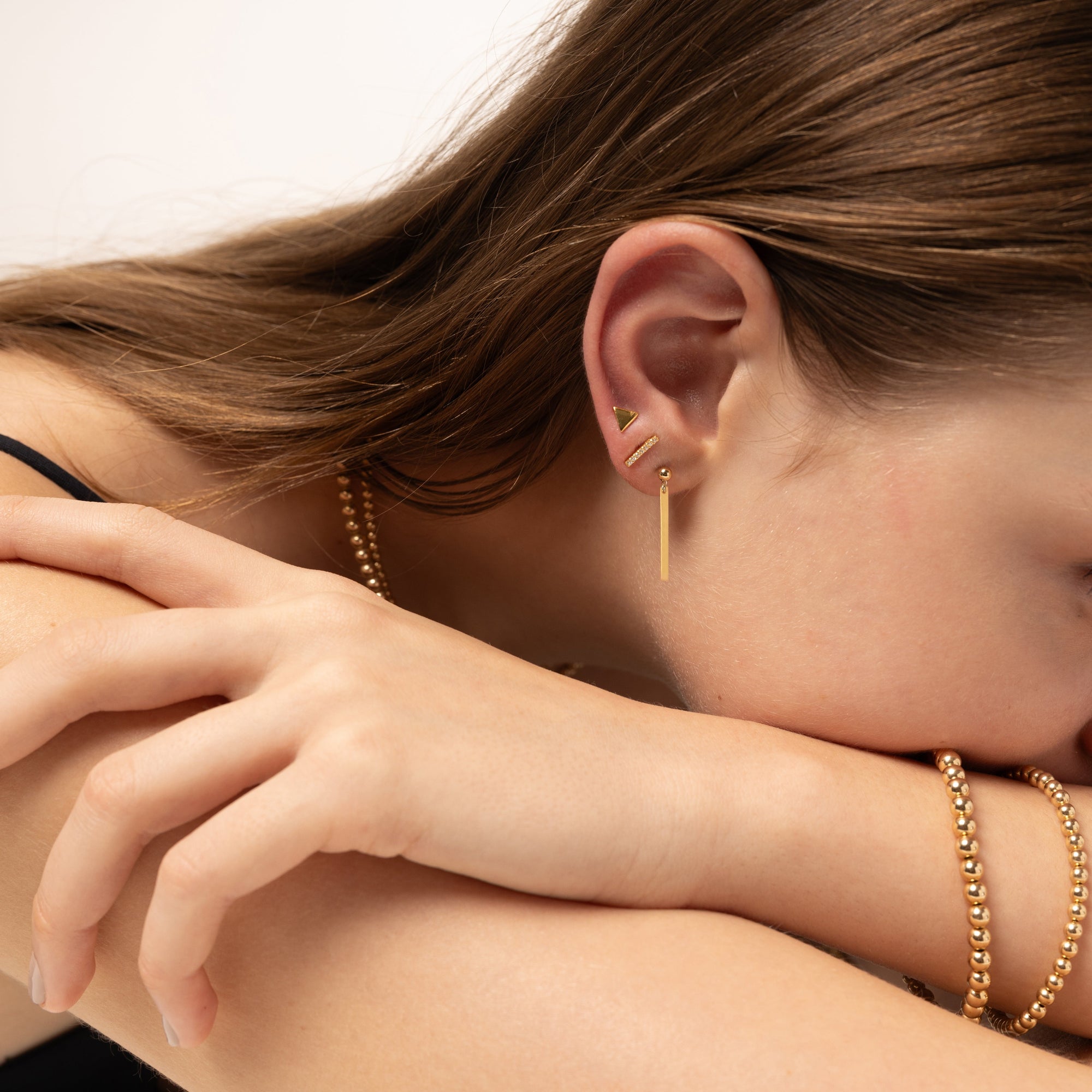 時尚細長條形耳釘