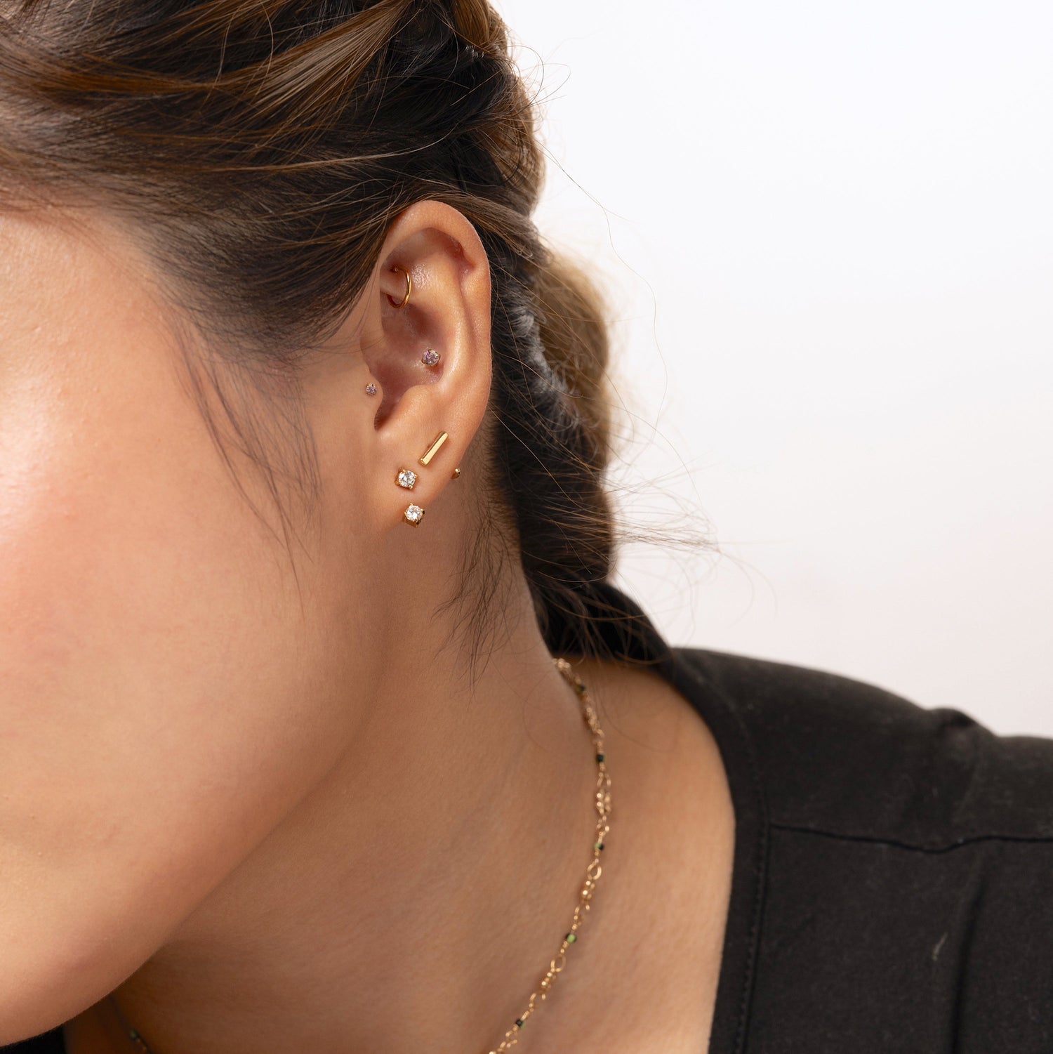 Barra per neonato in oro massiccio 14K con CZ - Viola