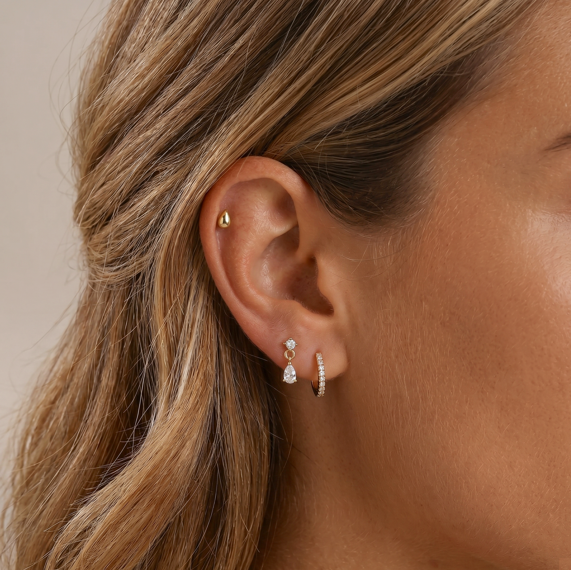 Dangle CZ Pear Flatback Earring