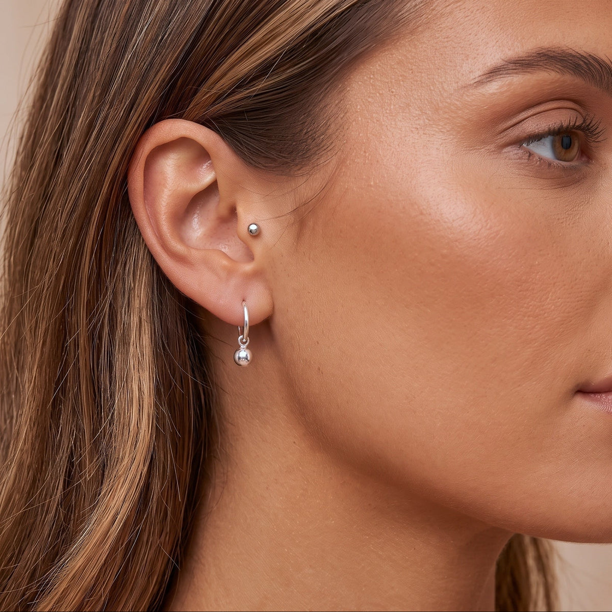 Silver Round Ball Hoop Earrings