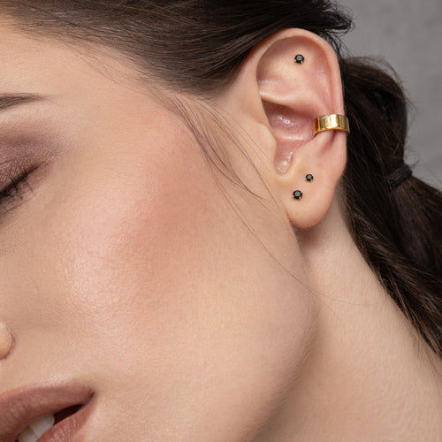 14K Solid Gold Mini Black Diamond Flatback Earring - 2.5mm
