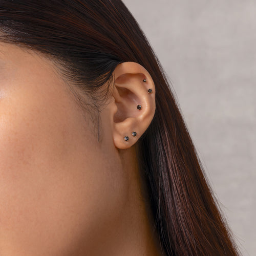 14K Solid Gold Baby Black Diamond Flatback Earring - 2mm