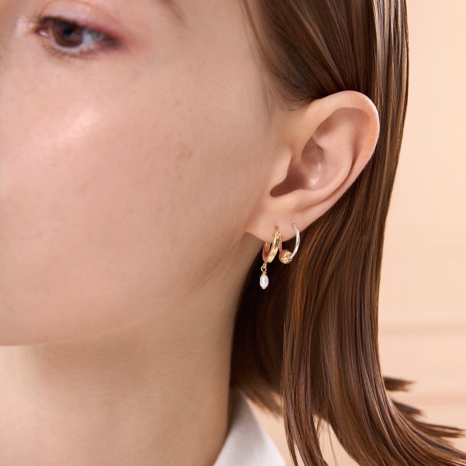 Round Ball Two Tone Hoop Earrings