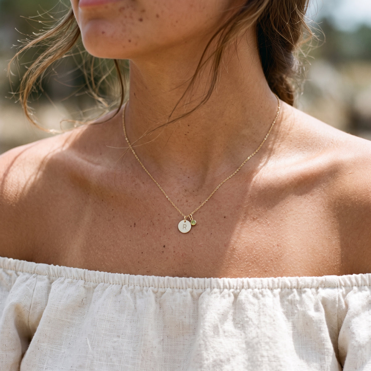Personalized Initial Disc With Birthstone Necklace
