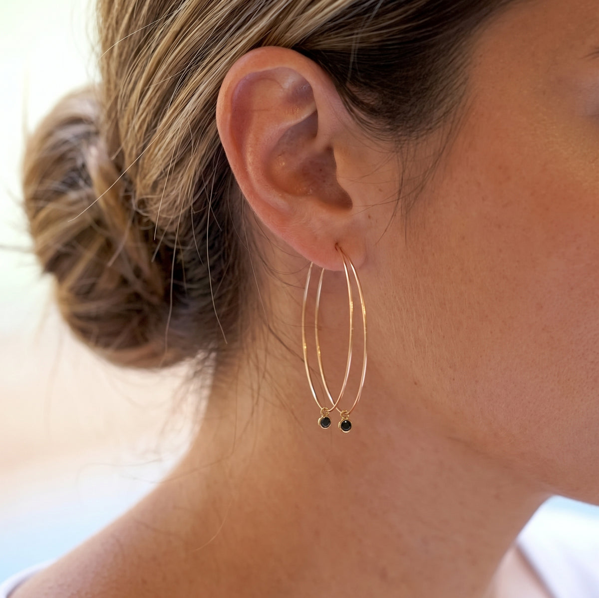 Black Bezel Big Hoop Earrings