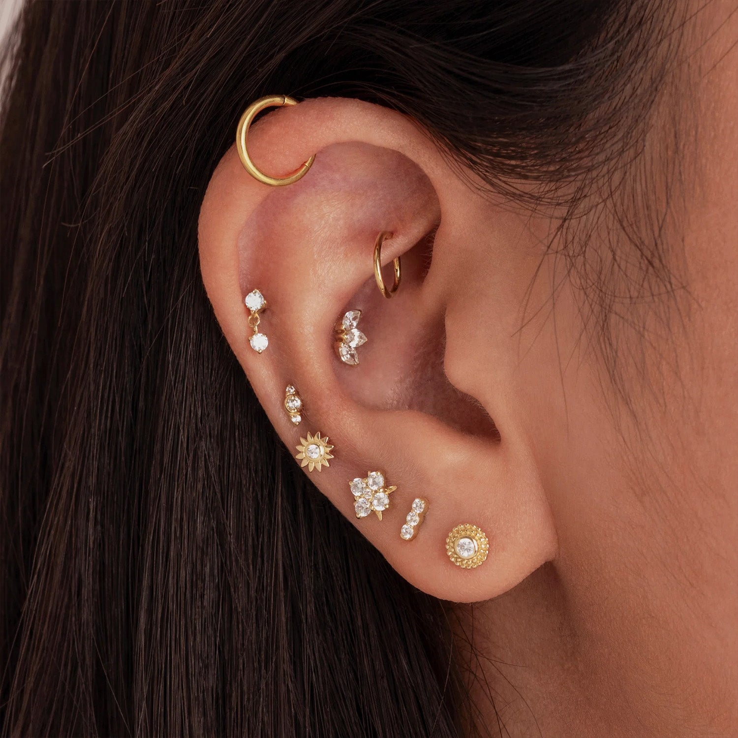 14K Solid Gold Dangle Gem Threaded Labret Earring J CO Jewellery