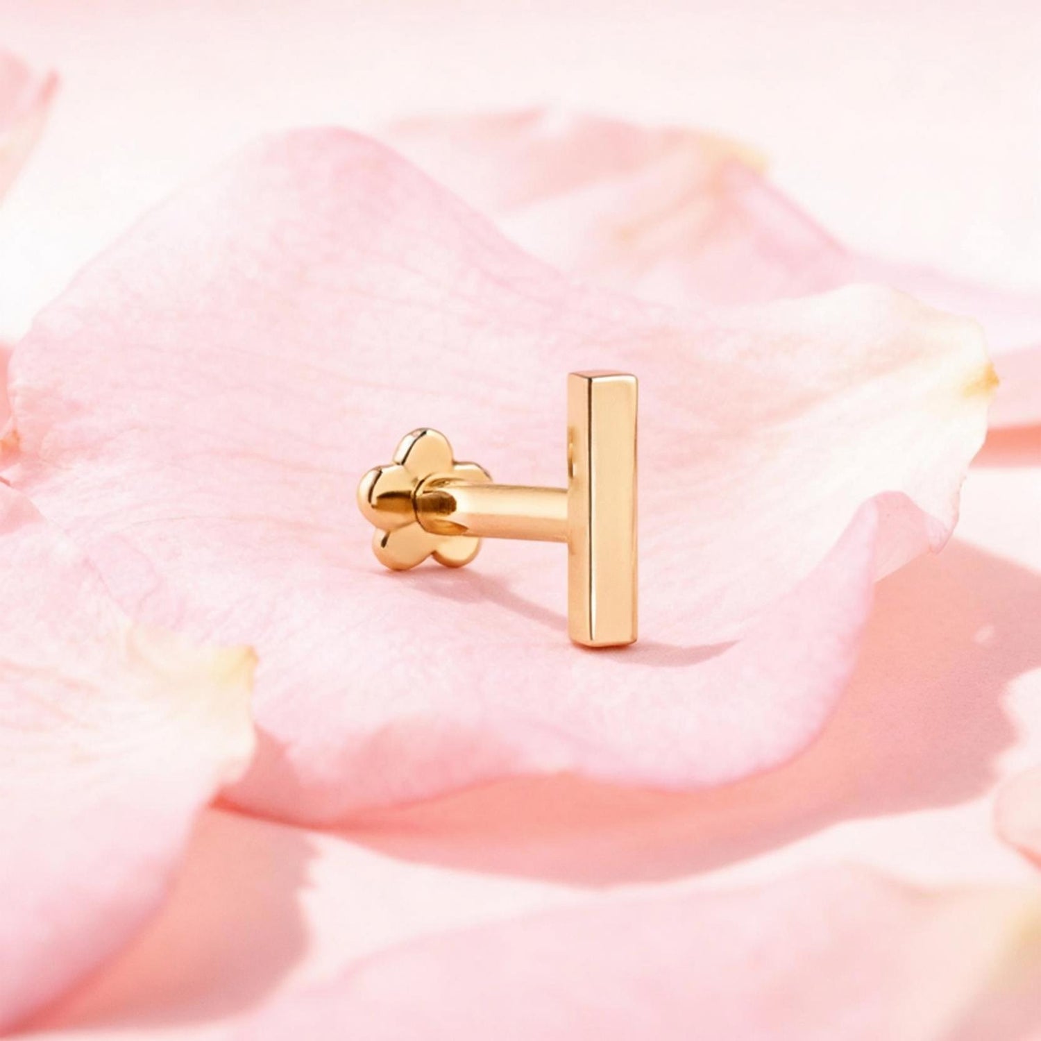 14K Solid Gold Micro Bar Flatback Earring