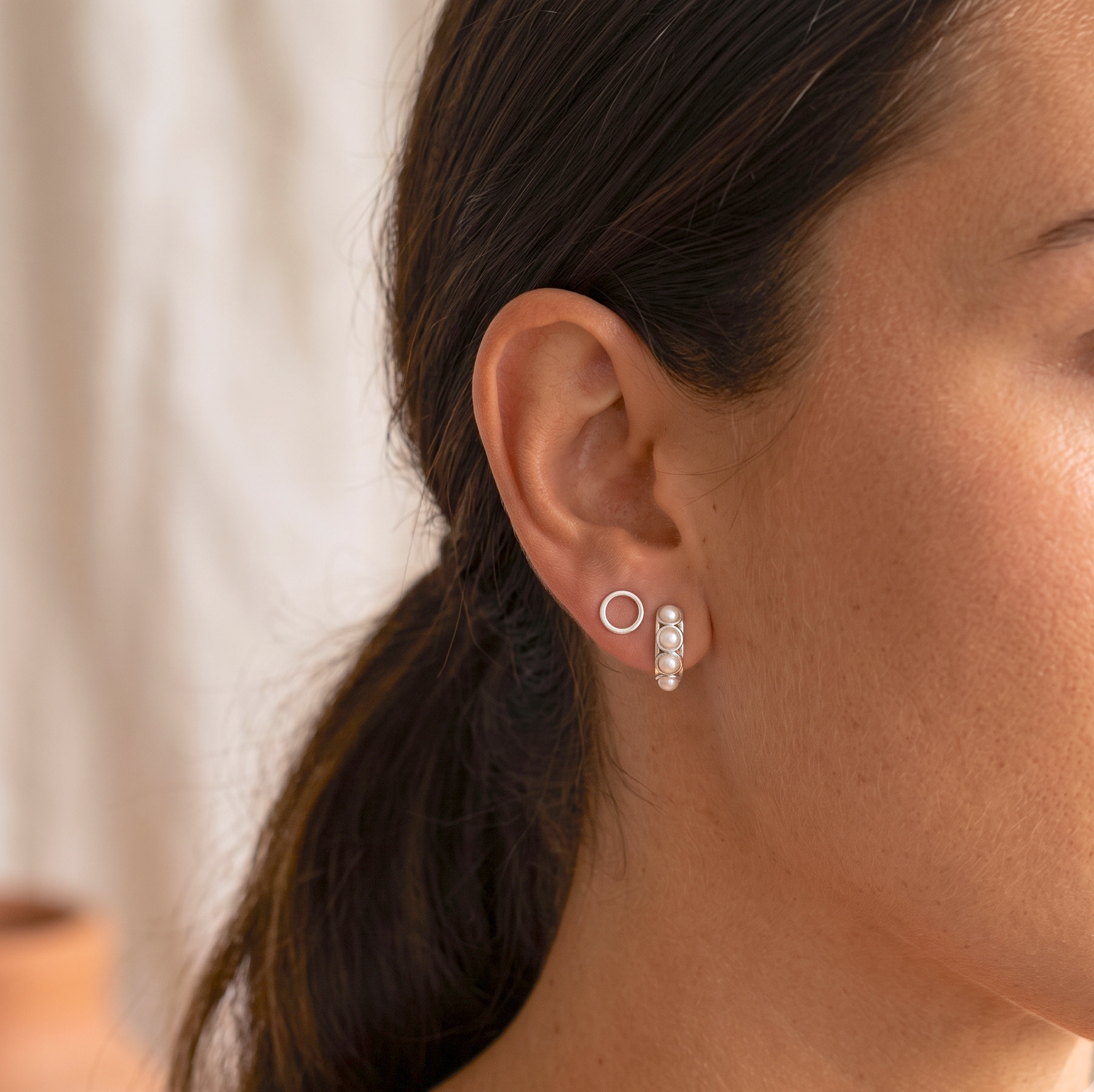 Mini Pearl Huggies Earrings
