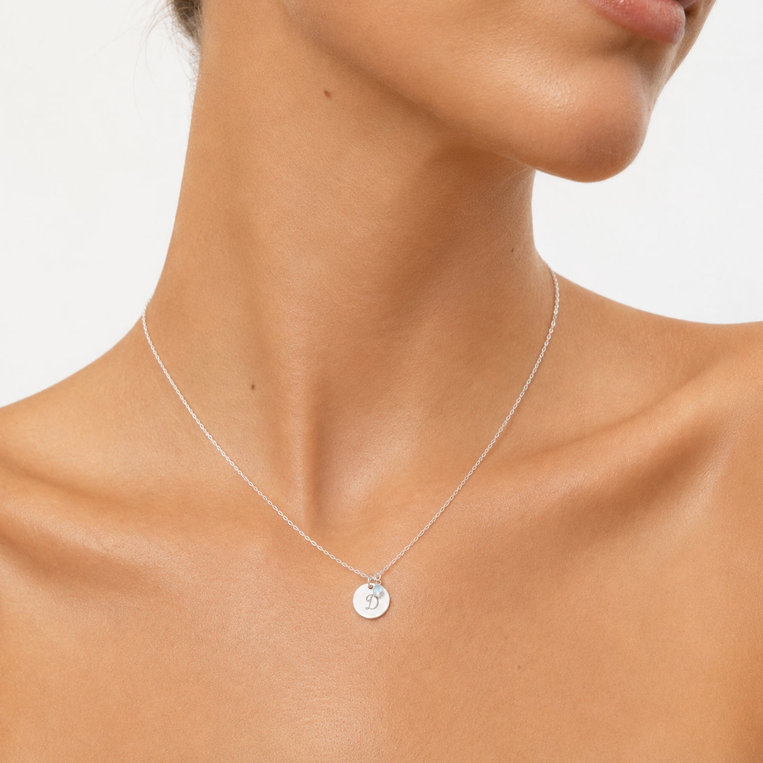 Personalized Initial Disc With Birthstone Necklace