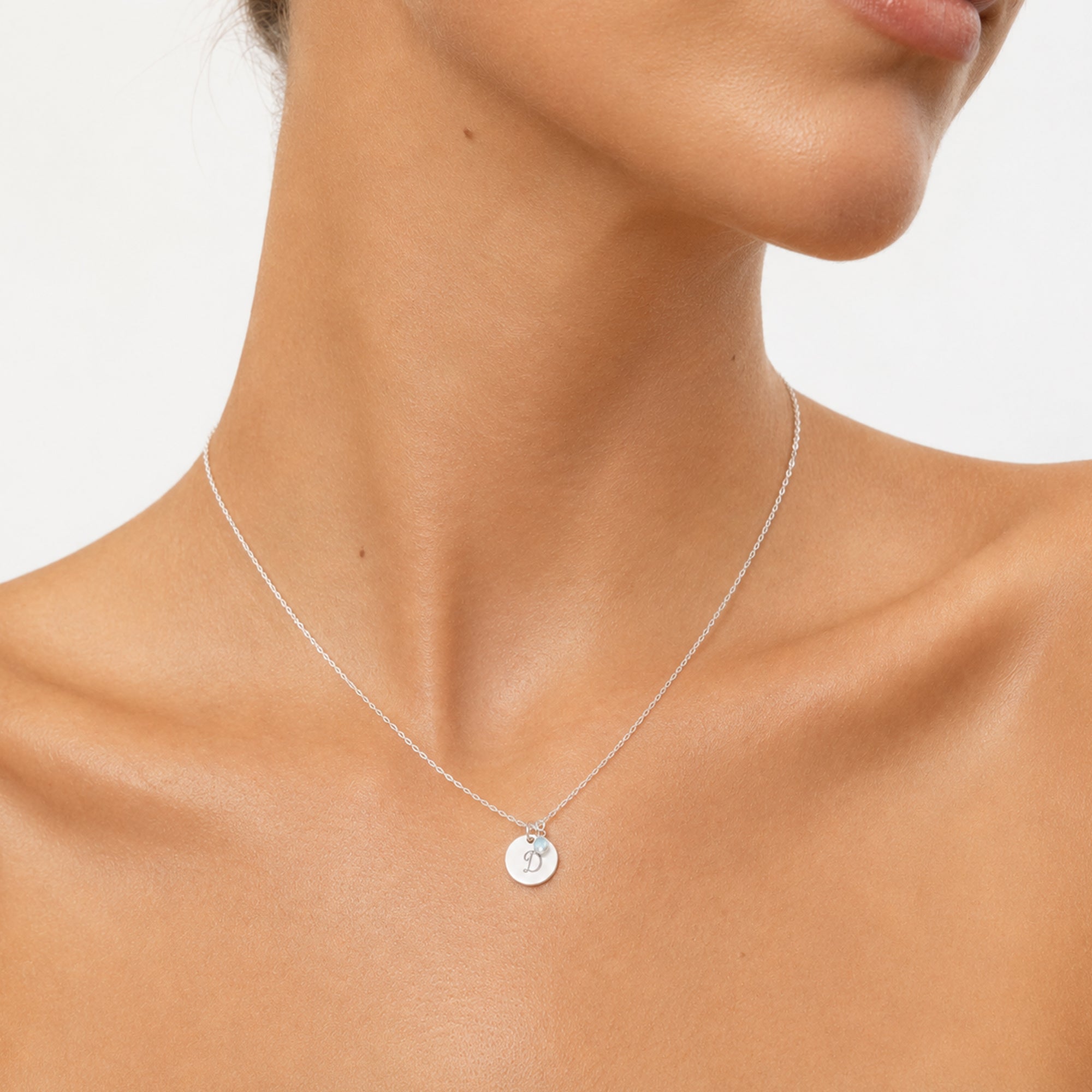 Personalized Initial Disc With Birthstone Necklace