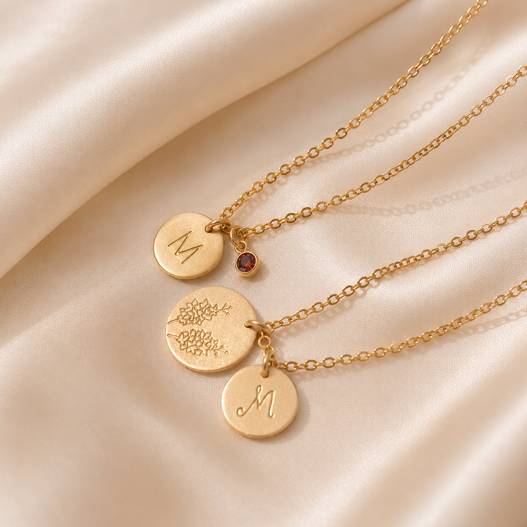 Personalized Initial Disc With Birthstone Necklace