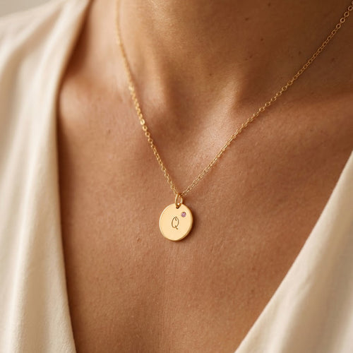 Personalized Initial Necklace with Set Birthstone