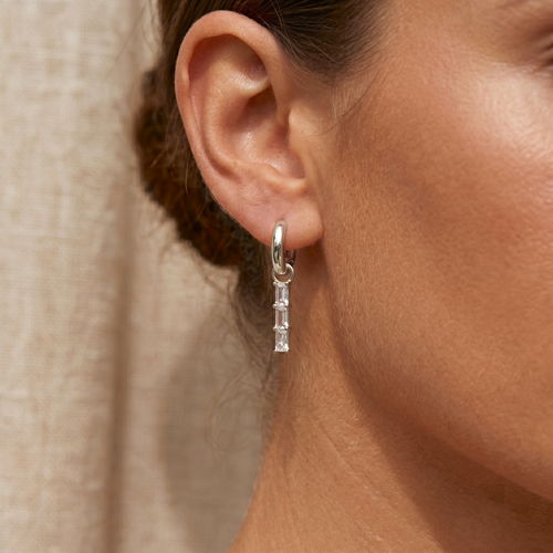 Baguette Trio Charm Huggie Earrings
